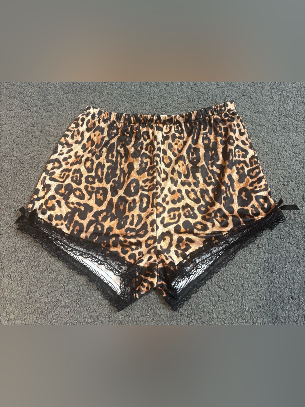 SHEIN Leopard Cheetah Print Lace Hem Pajama Sleep Shorts Medium NWOT